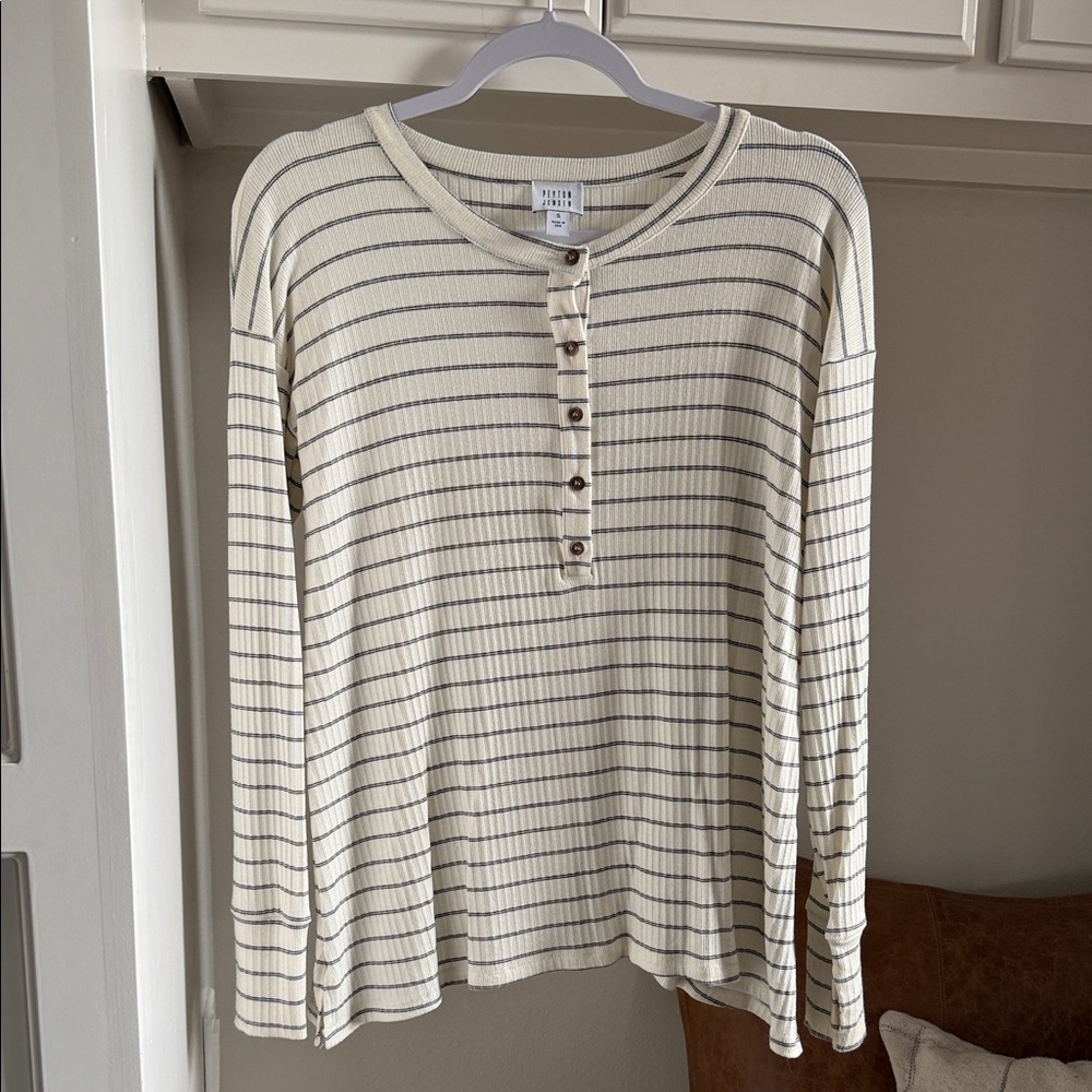 Evereve Stripped Long Sleeve Henley Top